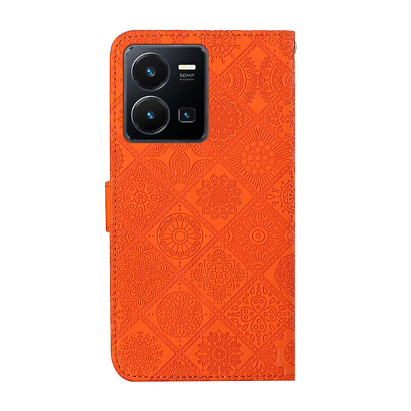 For vivo Y22s Ethnic Style Embossed Pattern Leather Phone Case(Orange)