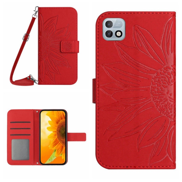 For Infinix Hot 10i / Smart 5 Pro Skin Feel Sun Flower Pattern Flip Leatherette Phone Case with Lanyard(Red)