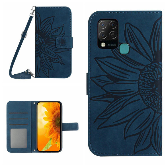 For Infinix Hot 10S / 10S NFC Skin Feel Sun Flower Pattern Flip Leatherette Phone Case with Lanyard(Inky Blue)