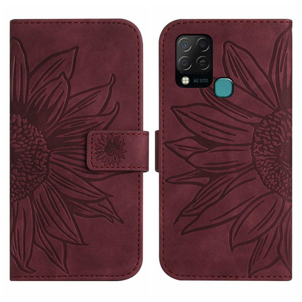For Infinix Hot 10S / 10S NFC Skin Feel Sun Flower Pattern Flip Leatherette Phone Case with Lanyard(Wine Red)