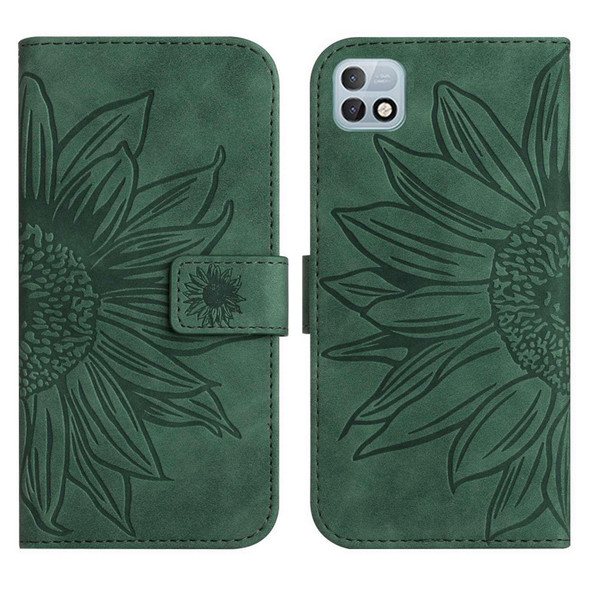 For Infinix Hot 10i / Smart 5 Pro Skin Feel Sun Flower Pattern Flip Leatherette Phone Case with Lanyard(Green)