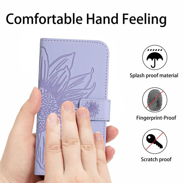For Infinix Hot 10 Skin Feel Sun Flower Pattern Flip Leatherette Phone Case with Lanyard(Purple)