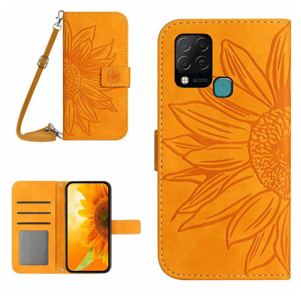 For Infinix Hot 10S / 10S NFC Skin Feel Sun Flower Pattern Flip Leatherette Phone Case with Lanyard(Yellow)