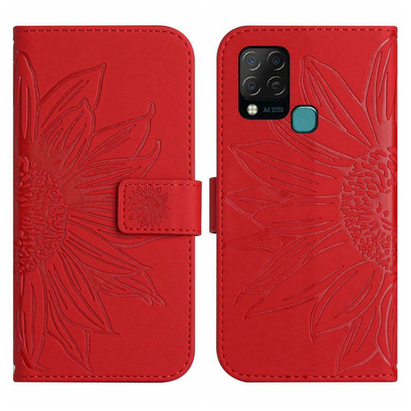 For Infinix Hot 10S / 10S NFC Skin Feel Sun Flower Pattern Flip Leatherette Phone Case with Lanyard(Red)