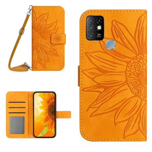 For Infinix Hot 10 Skin Feel Sun Flower Pattern Flip Leatherette Phone Case with Lanyard(Yellow)