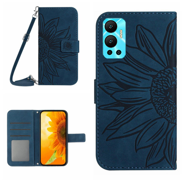 For Infinix Hot 12 Skin Feel Sun Flower Pattern Flip Leatherette Phone Case with Lanyard(Inky Blue)