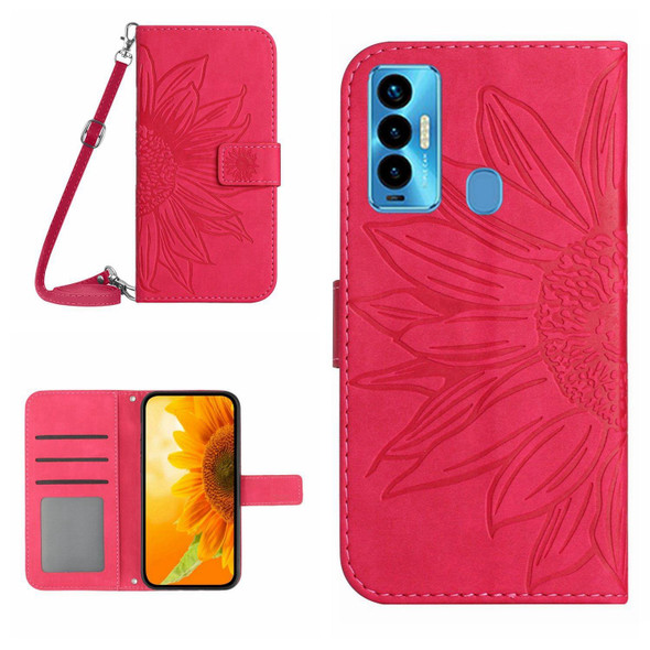 For Tecno Camon 18i Skin Feel Sun Flower Pattern Flip Leatherette Phone Case with Lanyard(Rose Red)