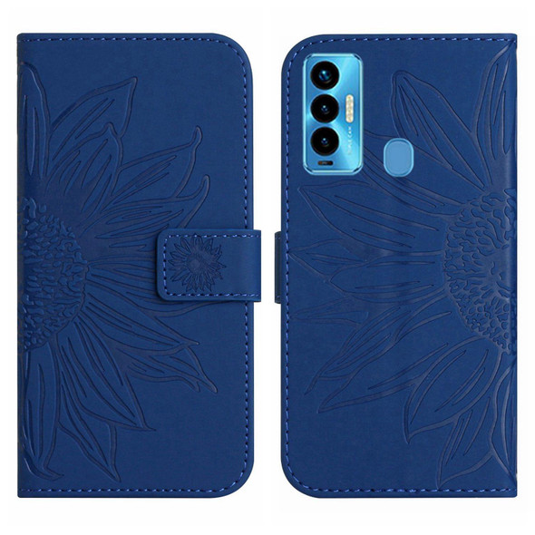 For Tecno Camon 18i Skin Feel Sun Flower Pattern Flip Leatherette Phone Case with Lanyard(Dark Blue)