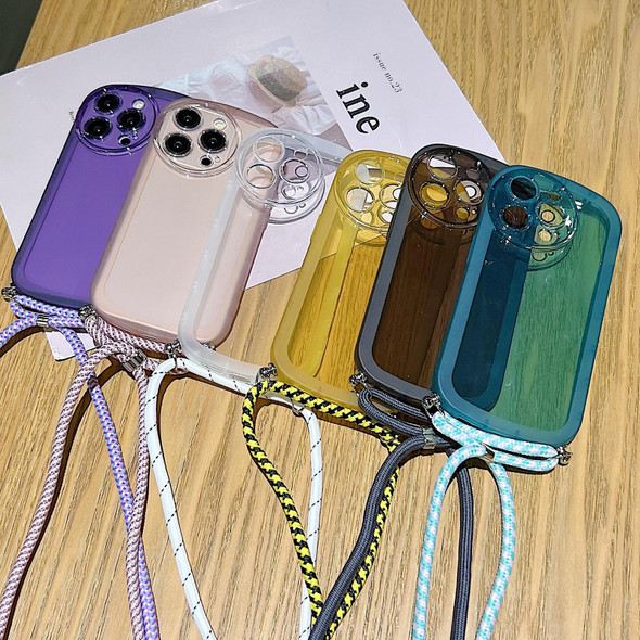 For iPhone 12 Candy Colors TPU Phone Case with Lanyard(Transparent)