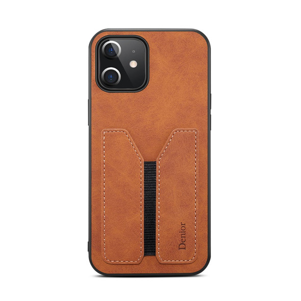 For iPhone 12 mini Denior DV Elastic Card PU Back Cover Phone Case(Brown)