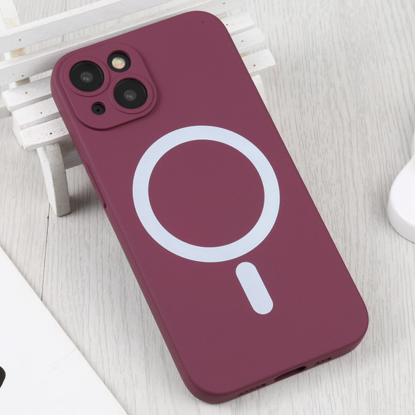For iPhone 14 Plus Liquid Silicone Magsafe Phone Case (Wine Red)