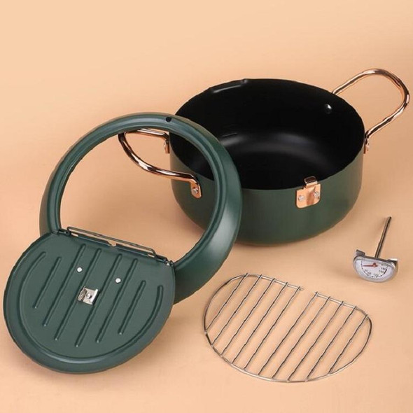 20cm Fryer Pot Household Non-Stick Pan Temperature Control Mini Frying Pot(Olive Green)