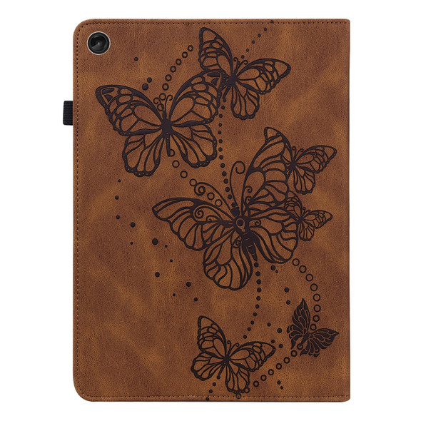 For Lenovo Tab M10 3rd Gen Embossed Butterfly Pattern Leatherette Tablet Case(Brown)