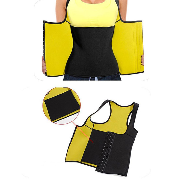 U-neck Breasted Body Shapers Vest Weight Loss Waist Shaper Corset, Size:S(Black Yellow)