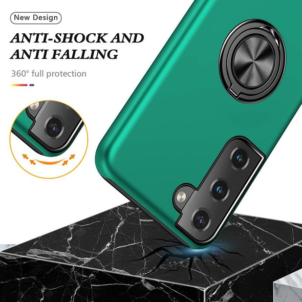 For Samsung Galaxy S22 5G PC + TPU Magnetic Phone Case with Invisible Ring Holder(Dark Green)