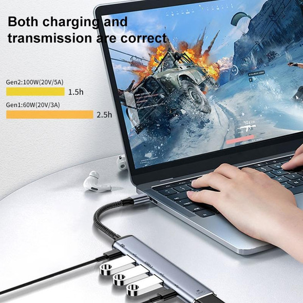 Y002 6 in 1 Type-C to VGA+HDMI+Dual USB+Dual USB-C/Type-C Interface Multifunctional Adapter
