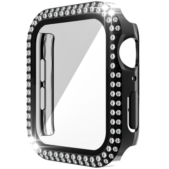 Double-Row Diamond PC+Tempered Glass Watch Case - Apple Watch Series 3&2&1 38mm(Black)