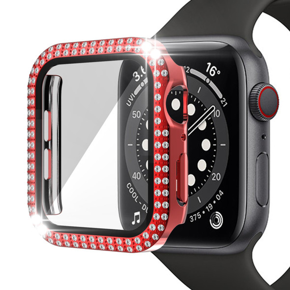 Double-Row Diamond PC+Tempered Glass Watch Case - Apple Watch Series 3&2&1 42mm(Red)