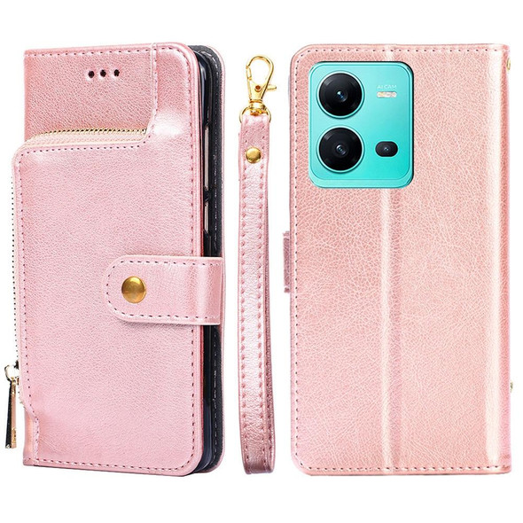 For vivo V25 5G/V25e 5G Zipper Bag Leather Phone Case(Rose Gold)