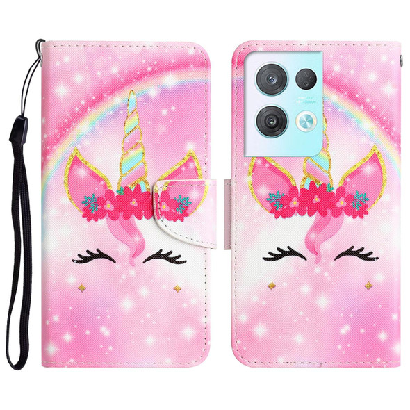 For OPPO Reno8 Pro Colored Drawing Leatherette Phone Case(Unicorn)