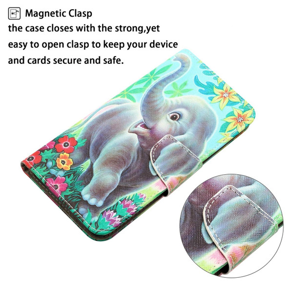 For Samsung Galaxy A14 5G Colored Drawing Leatherette Phone Case(Elephant)