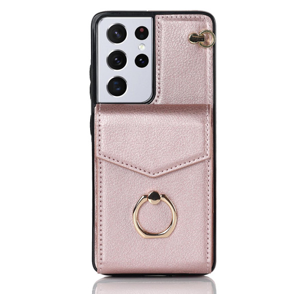 For Samsung Galaxy S22 Ultra 5G Anti-theft RFID Card Slot Phone Case(Rose Gold)