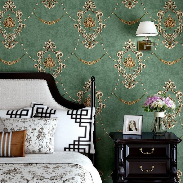 Retro Pastoral Non-Woven Fabric Self-Adhesive Wallpaper Thicken Bedroom Living Room Background  Wallpaper, Specification: 0.53 x 3 Meters(8055 Dark Green)