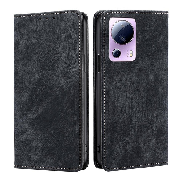 For Xiaomi Civi 2 5G RFID Anti-theft Brush Magnetic Leather Phone Case(Black)