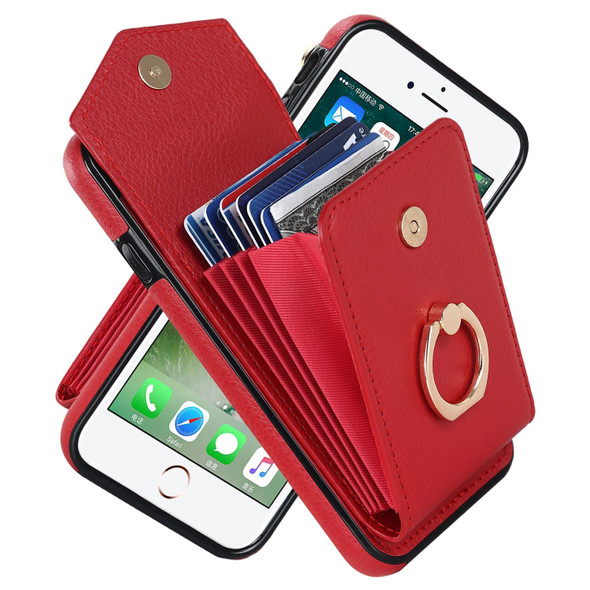For iPhone SE 2022 / SE 2020 / 8 / 7 Anti-theft RFID Card Slot Phone Case(Red)