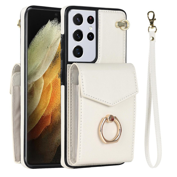 For Samsung Galaxy S21 Ultra 5G Anti-theft RFID Card Slot Phone Case(Beige)