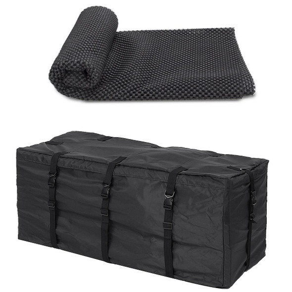 600D Waterproof Cloth Double Zipper 8 Buckle Roof Bag Luggage Bag,Style: Roof Bag+Non-slip Mat