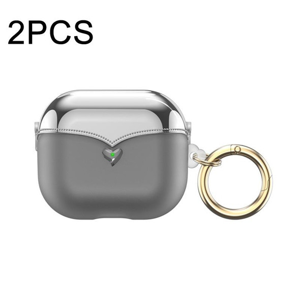 For AirPods 1/2 2pcs One-piece Plating TPU Soft Shell Protective Case(Transparent Black+Silver)