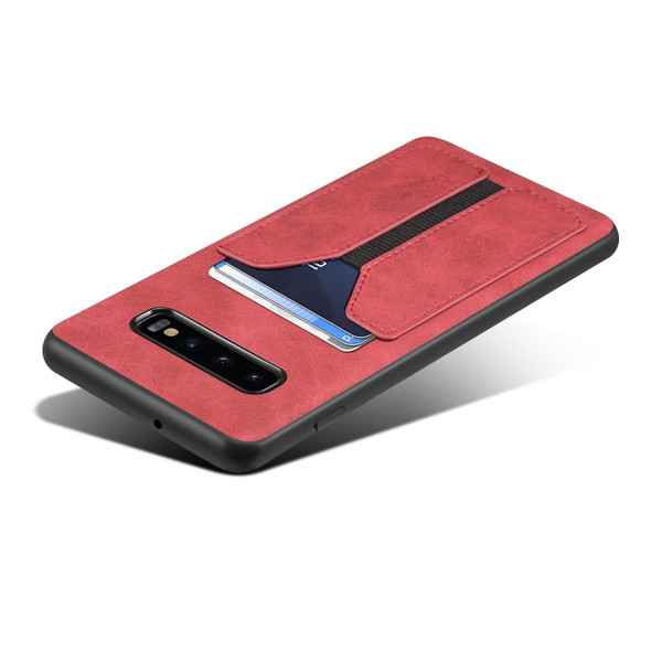 For Samsung Galaxy S10+ Denior DV Elastic Card PU Back Cover Phone Case(Red)