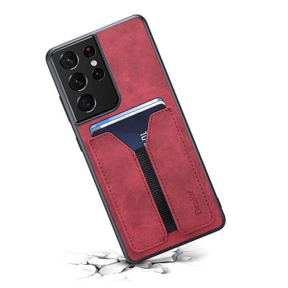 For Samsung Galaxy S21 Ultra 5G Denior DV Elastic Card PU Back Cover Phone Case(Red)