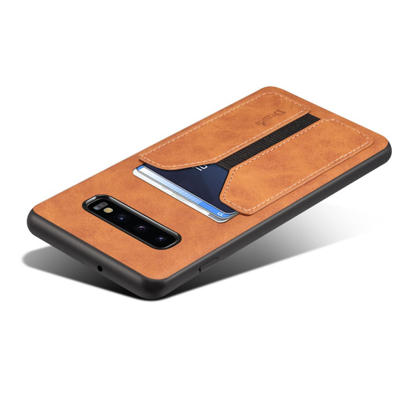 For Samsung Galaxy S10+ Denior DV Elastic Card PU Back Cover Phone Case(Brown)