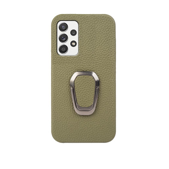 For Samsung Galaxy A52 5G Ring Holder Litchi Texture Genuine Leatherette Phone Case(Green)