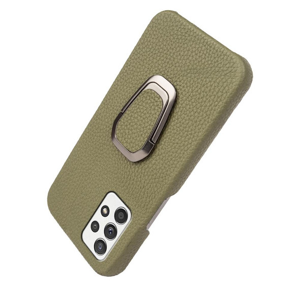 For Samsung Galaxy A52 5G Ring Holder Litchi Texture Genuine Leatherette Phone Case(Green)