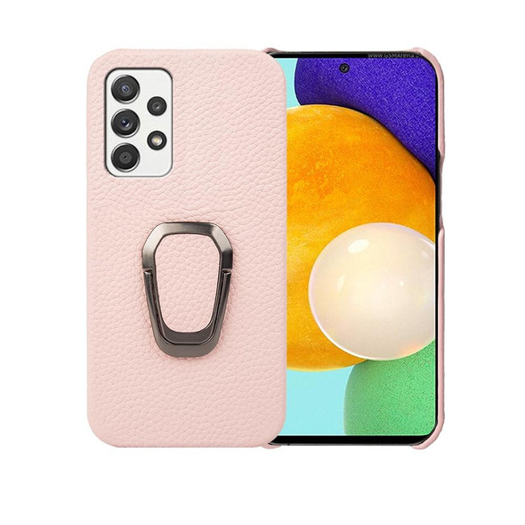 For Samsung Galaxy A52 5G Ring Holder Litchi Texture Genuine Leatherette Phone Case(Pink)