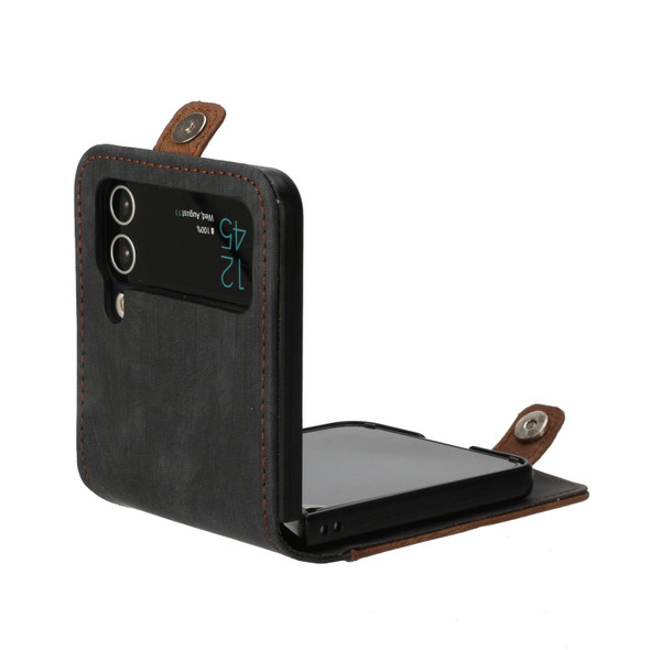 For Samsung Galaxy Z Flip 4 5G Side Buckle Double Fold Leatherette Phone Case(Brown)