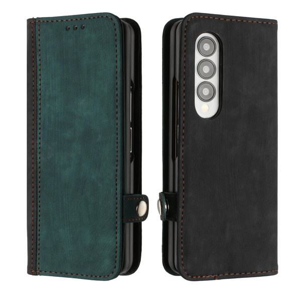 For Samsung Galaxy Z Fold 3 5G Side Buckle Double Fold Leatherette Phone Case(Dark Green)