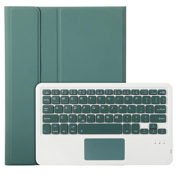 For iPad 10th Gen 10.9 2022 A10B-A Lambskin Texture Bluetooth Touch Keyboard Leatherette Tablet Case with Pen Slot (Dark Green)
