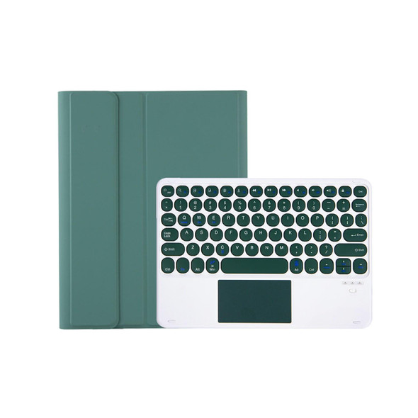 For iPad 10th Gen 10.9 2022 YA10B-A Lambskin Texture Bluetooth Touch Keyboard Leatherette Tablet Case with Pen Slot (Dark Green)