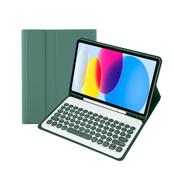 For iPad 10th Gen 10.9 2022 YA10B Lambskin Texture Bluetooth Keyboard Leatherette Tablet Case with Pen Slot (Dark Green)