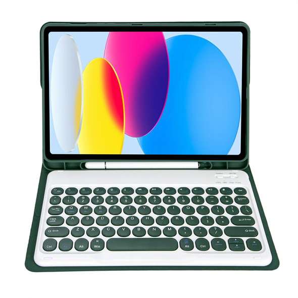 For iPad 10th Gen 10.9 2022 YA10B Lambskin Texture Bluetooth Keyboard Leatherette Tablet Case with Pen Slot (Dark Green)