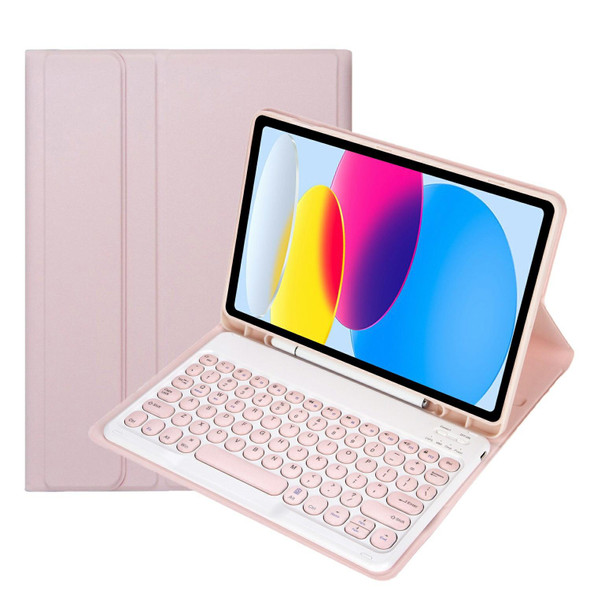 For iPad 10th Gen 10.9 2022 YA10B Lambskin Texture Bluetooth Keyboard Leatherette Tablet Case with Pen Slot (Pink)