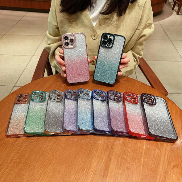For iPhone 13 mini High Transparent Gradient Color Glitter TPU Phone Case(Light Green)