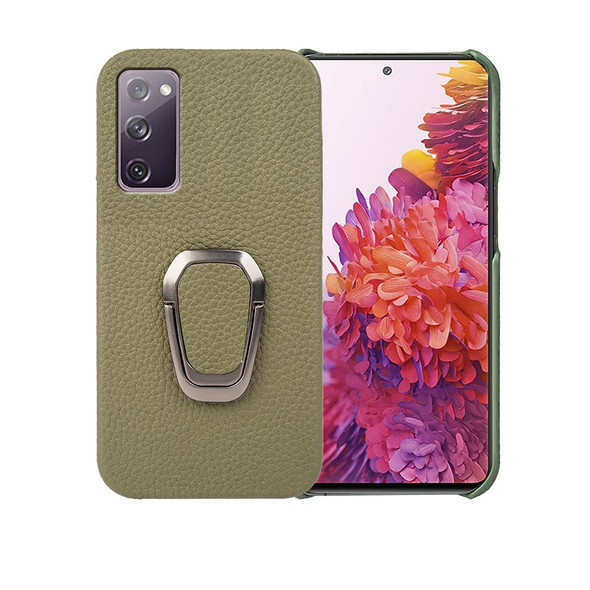 For Samsung Galaxy S20 FE 5G Ring Holder Litchi Texture Genuine Leatherette Phone Case(Green)