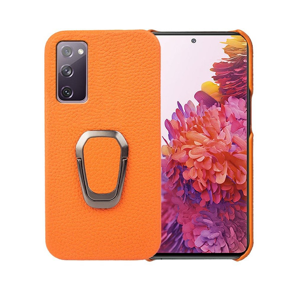 For Samsung Galaxy S20 FE 5G Ring Holder Litchi Texture Genuine Leatherette Phone Case(yellow)