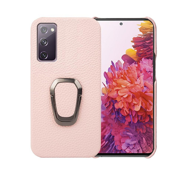 For Samsung Galaxy S20 FE 5G Ring Holder Litchi Texture Genuine Leatherette Phone Case(Pink)