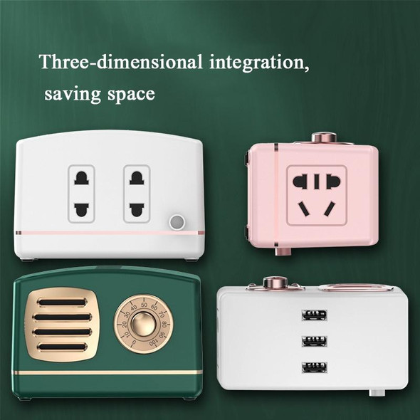 3xUSB Port +4 x Jack Retro Speaker Radio Shape Socket With Line With Switch And Protective Door Socket, CN Plug(Forest Green)